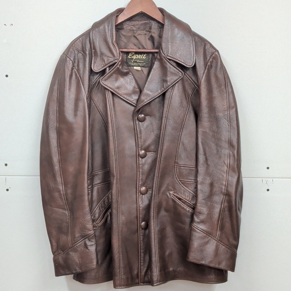 Esprit Vintage Dark Brown Leather Military Jacket